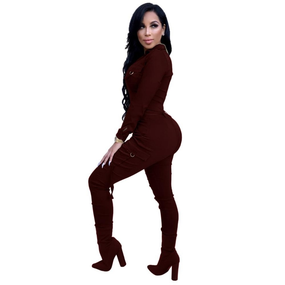 ONE PIECE BODYCON LONG SLEEVE JUMPSUIT - Picture 2 of 4
